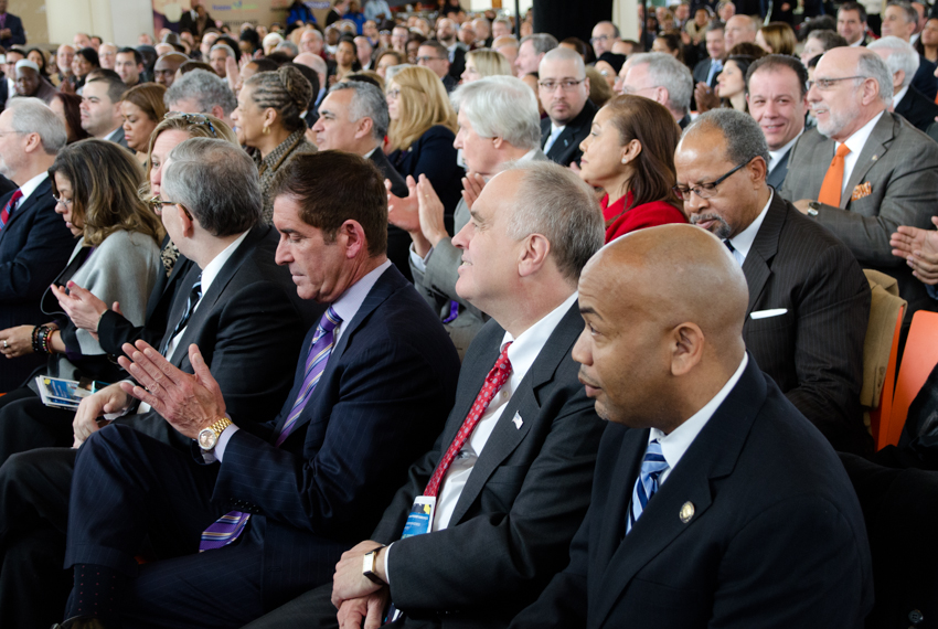 A CADRE OF legislators and lobbyists listen to Borough President Ruben Diaz Jr.'s State of the Borough speech. Photo by Jenny Sharp