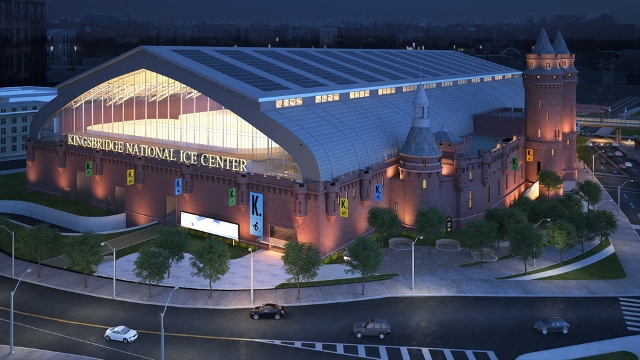 A NEW LOOK of a rendering of the highly anticipated Kingsbridge National Ice Center, which organizers say will open in 2018 despite a year of delays. Photo courtesy Kingsbridge National Ice Center Partners LLC