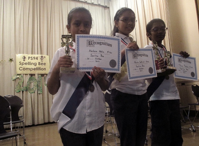 SOME INITIATIVES PS 94X promotes include a spelling bee contest to bolster literacy. Here are last year’s winners from an October 2014 contest. File Photo/Anton K. Nilsson