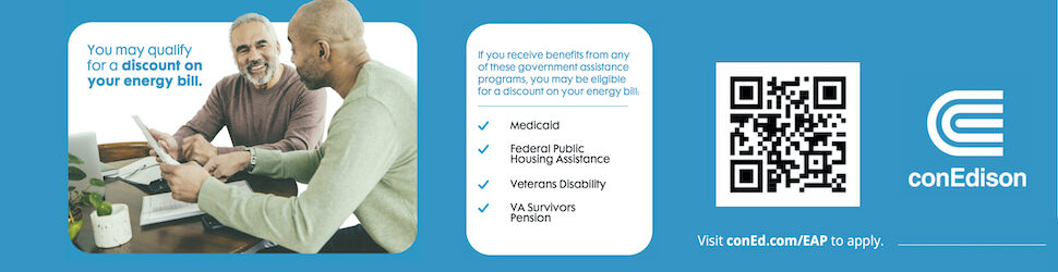 Con Edison ad about qualifying for reduced energy bills - links to website